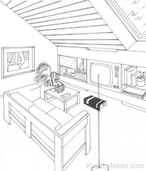 A lakás nappalija a padlástér­ben