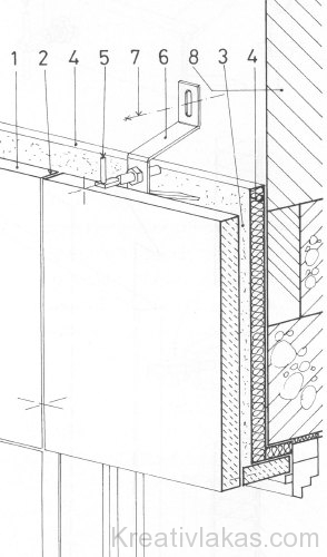 Homlokzati kőlapburkolat ablakszemöldök kiépítési csomópontja