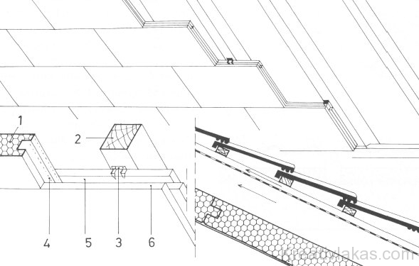 Szaruzat alatti paneles hőszigetelésű tető nézetrajza és részletei