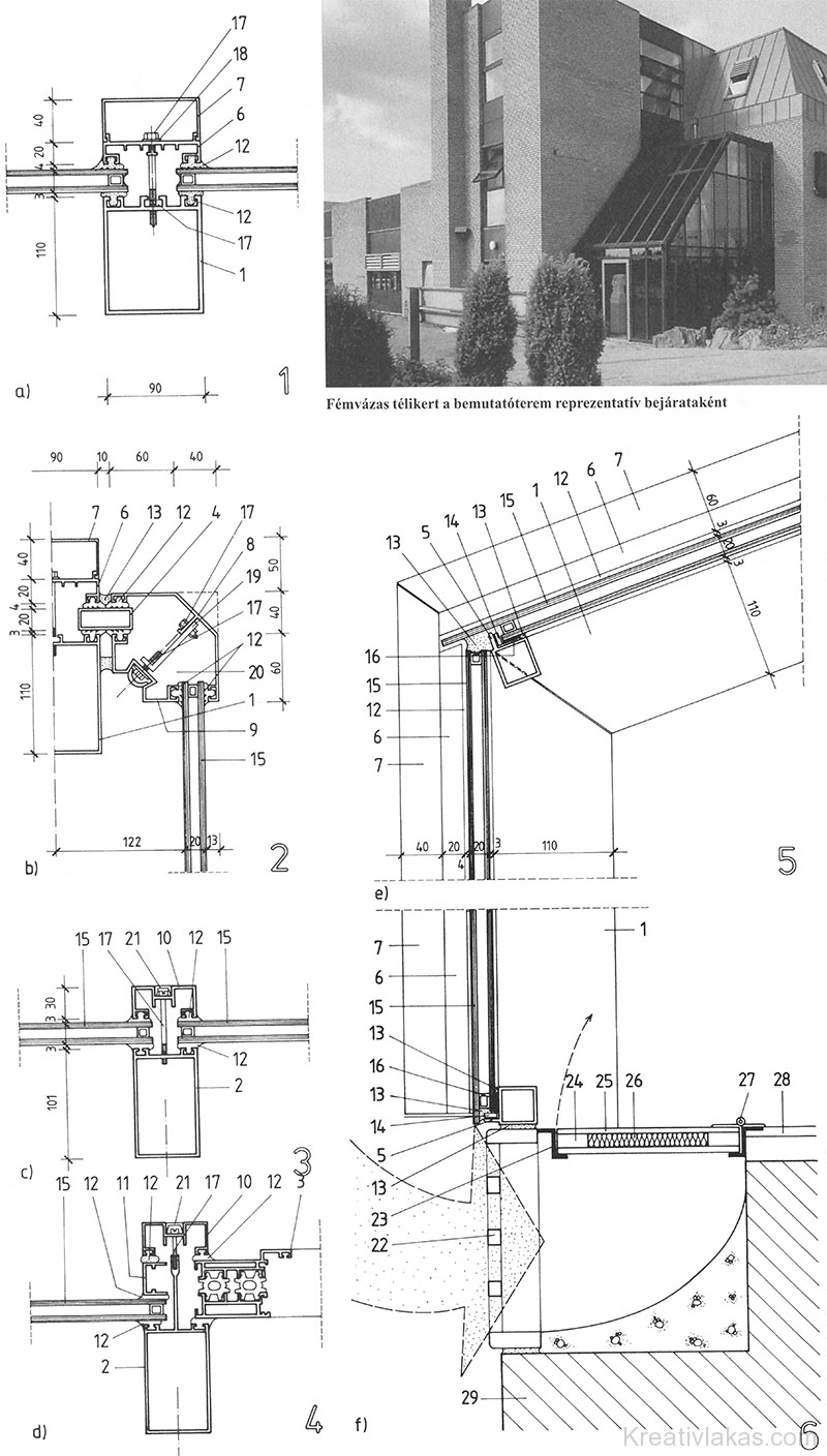A 7-68. ábrán bemutatott télikert csomóponti megoldásai