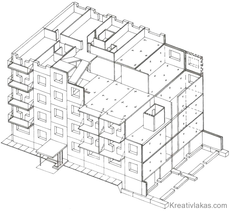 242. Ábra: Panelos lakóépület axonometrikus ábrája