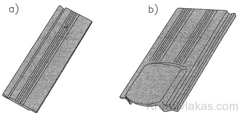 Kiegészítő hornyolt cserépelemek a) feles cserép; b) szellőzőcserép