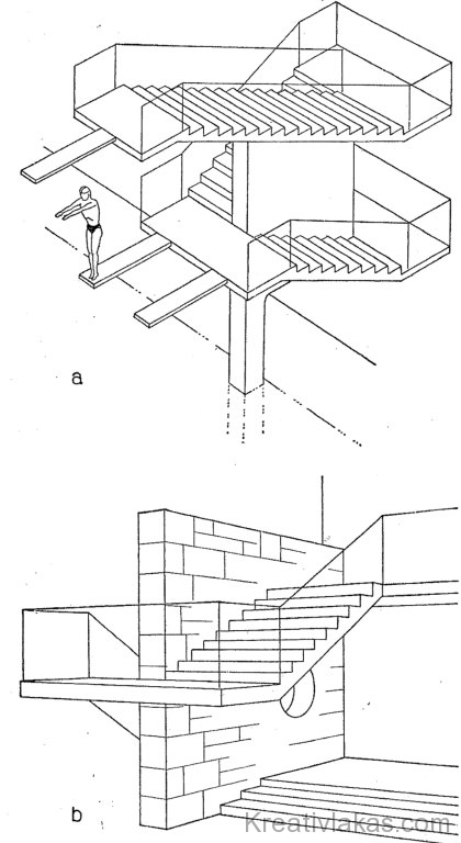 Különleges formájú vasbeton lépcsők