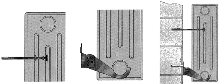7.112. ábra. Acél- és öntöttvas radiátorokhoz használható rögzítőszerkezet felszerelése.